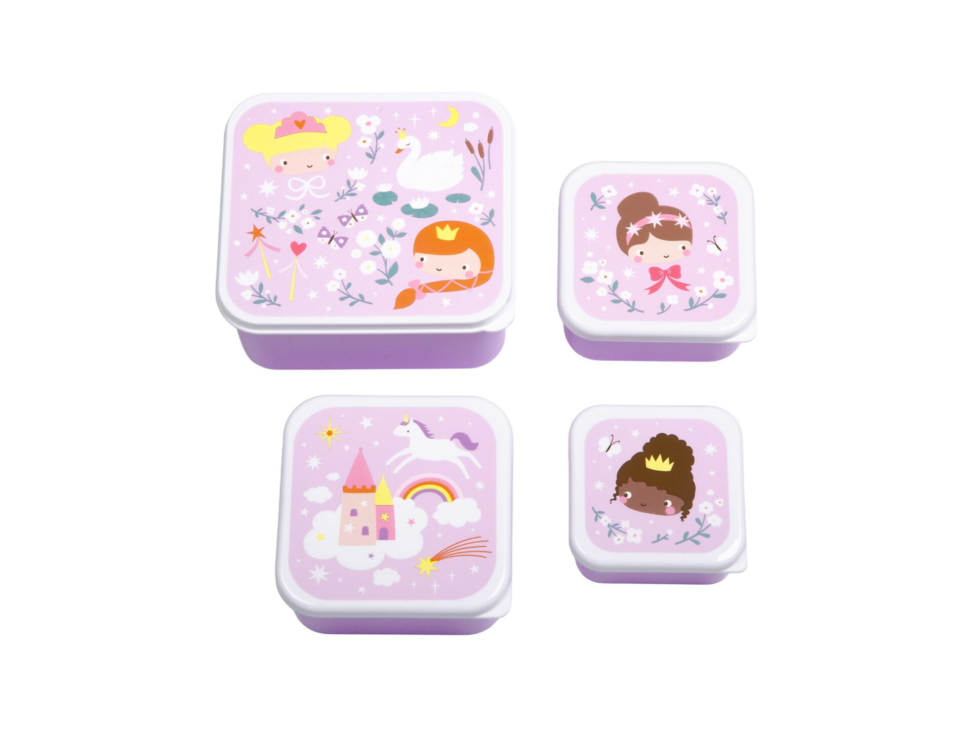 Set 4 Contenitori Porta Pranzo e Porta Merenda principesse