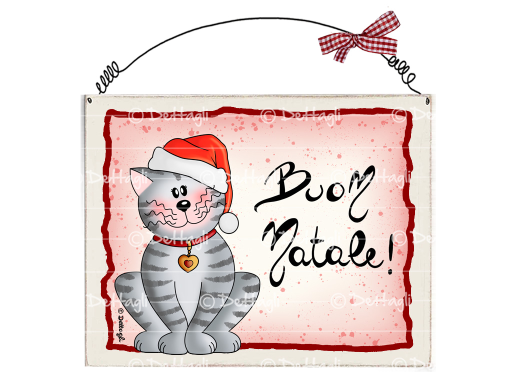 Gatto Buon Natale.Targhetta Gatto Buon Natale Dettagli Articoli Da Regalo Giocattoli In Legno Artigianato Italiano